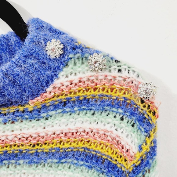 Leandra Medine Mango Rainbow Striped Long Sleeve Knit Sweater Women's Size M - Picture 4 of 12